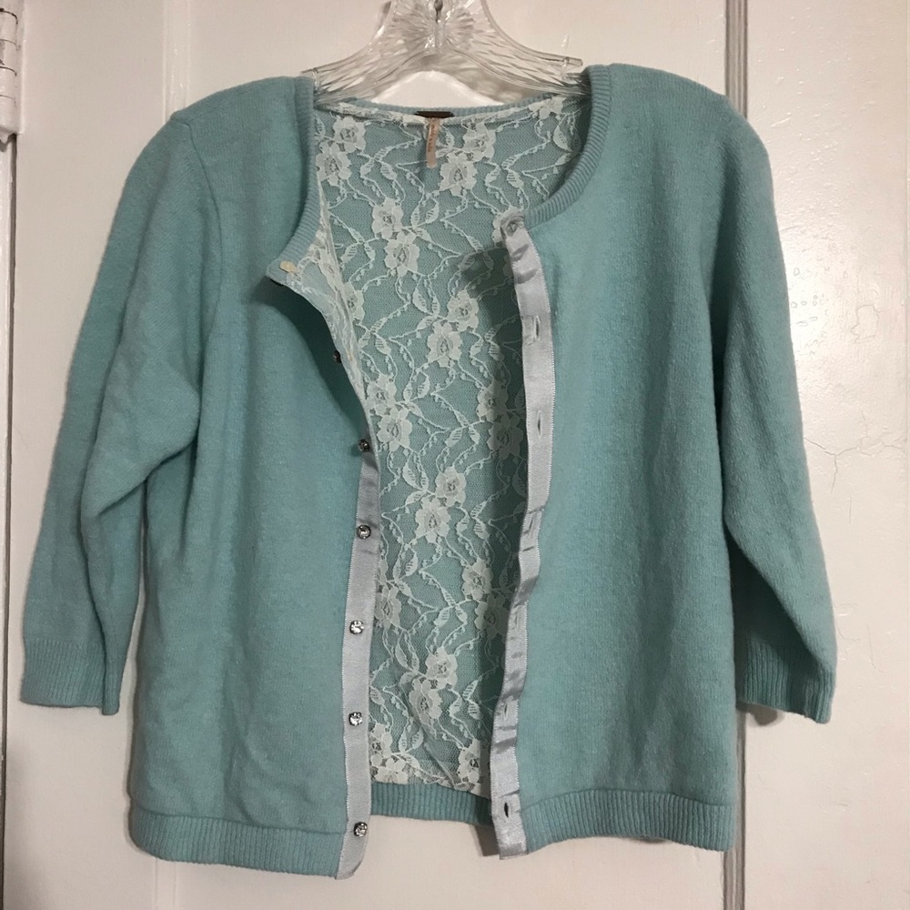 Free People baby blue 3/4 sleeve wool cardigan S